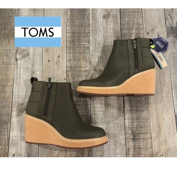 TOMS Raven Wedge Bootie in Olive Size 6 NWT - Picture 3 of 16